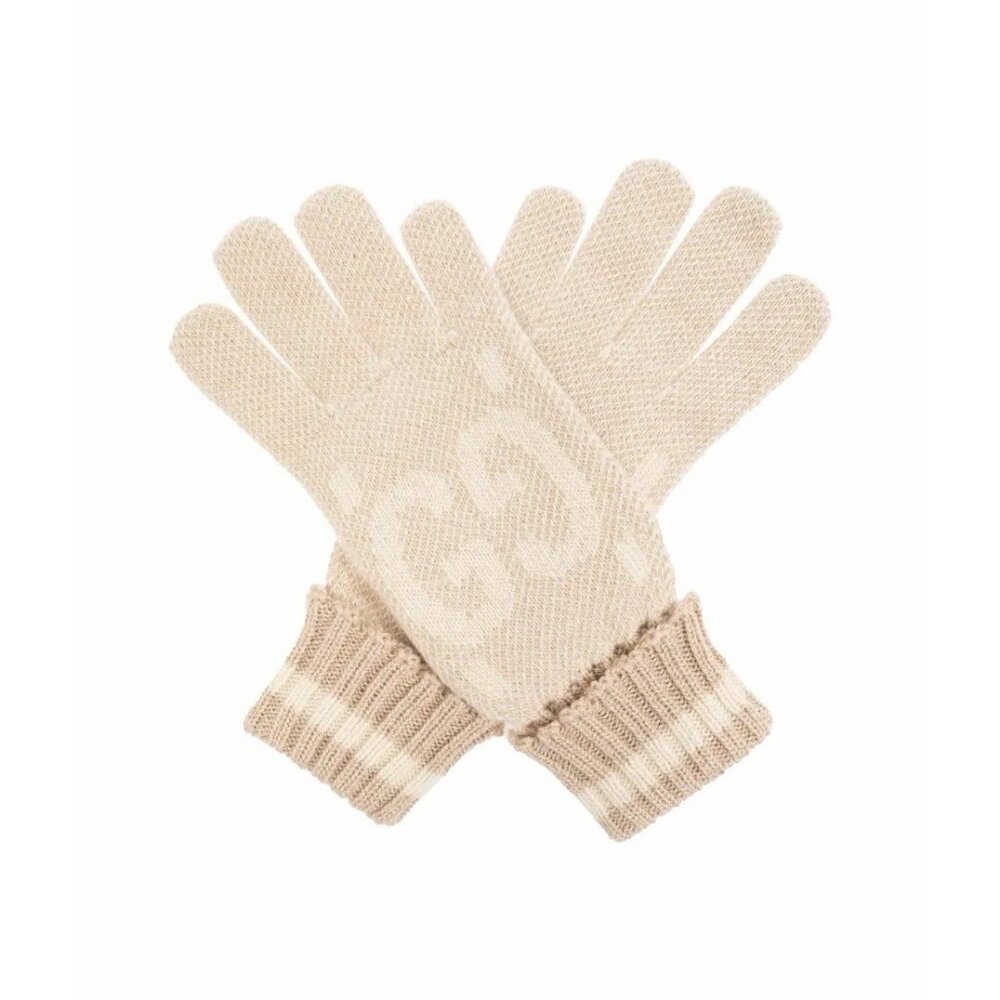 NWT GUCCI Cashmere Gloves Beige GG Sz M 100% Authentic
